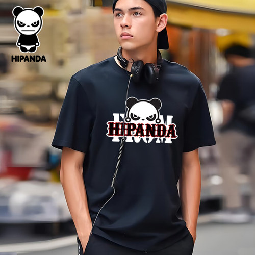 Hipanda你好熊猫新款纯棉短袖夏季时尚印花男女同款潮牌百搭上衣
