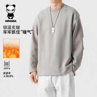 你好熊猫HiPanda宽松型套头亲肤纯色百搭黑色宽松通勤卫衣男装