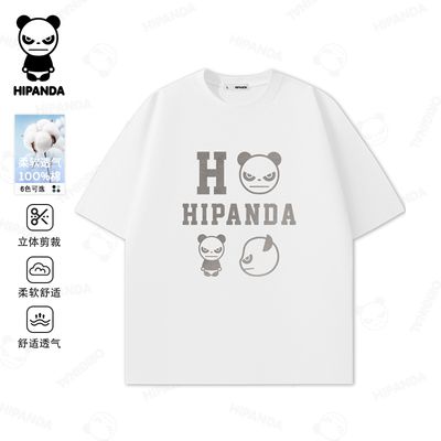 Hipanda你好熊猫美式高街潮牌个性纯棉短袖体恤2026夏季新款半袖