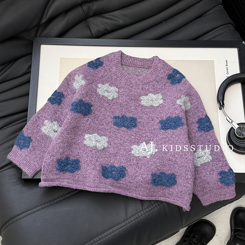【泰酷】冬款儿童韩版时尚撞色云朵纹洋气休闲风针织毛衣MPG7443