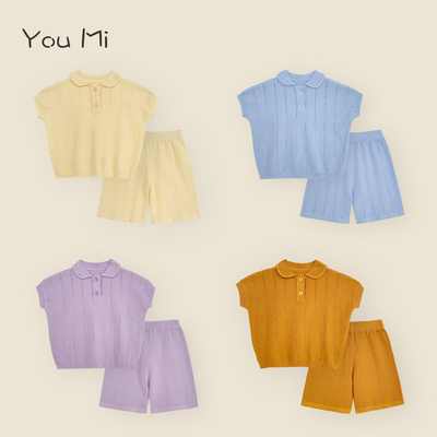 【幼米】夏装婴幼儿小童时尚纯色翻领针织毛衣短裤套装YT0127-YTX