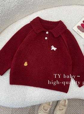 【幸运小马】冬女小童韩版时尚温柔翻领休闲保暖针织毛衣NNT0061