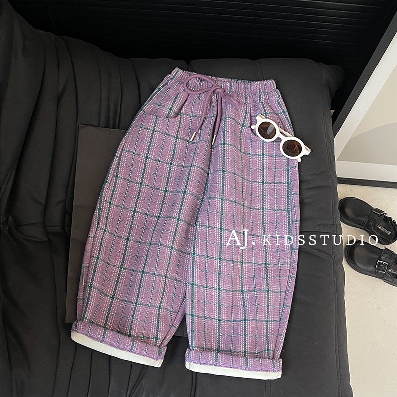 现【泰酷】冬装韩版儿童时尚复古格纹洋气加绒保暖休闲裤MPG5497