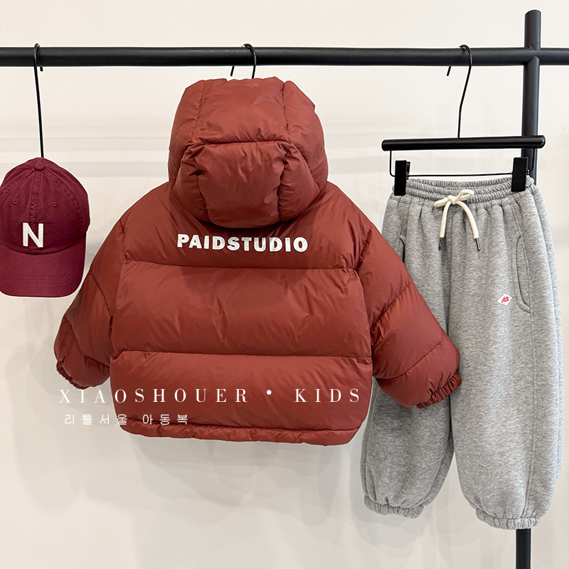 男童时尚保暖加棉加厚字母印花连帽棉服HBB6591