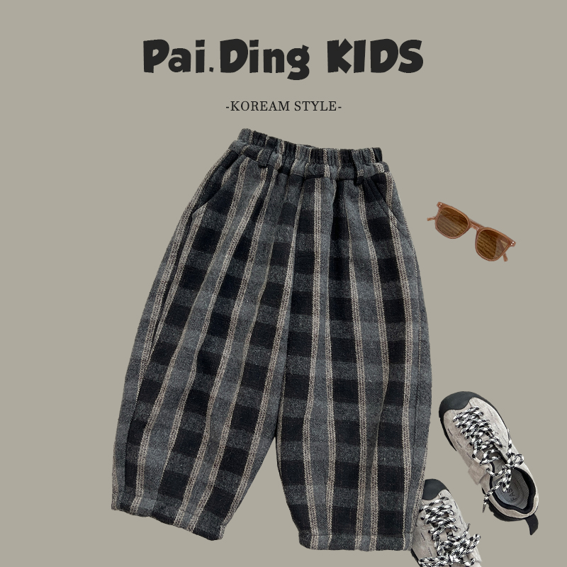 【泰酷】冬装儿童韩版时尚经典格纹宽松加绒保暖日常休闲裤SJ4917