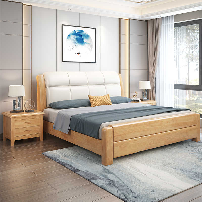 全实木床双人床主卧大床1米8现代简约软包单人床1.5米高箱储物床