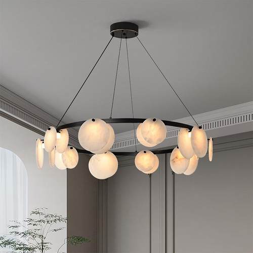 天然云石客厅吊灯现代大气卧室餐厅样板间设计师轻奢北欧大厅灯具