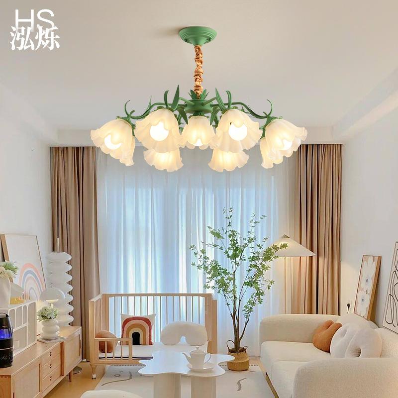 奶油法式客厅吊灯北欧房间餐厅铃兰吊灯网红浪漫创意花朵卧室吊灯