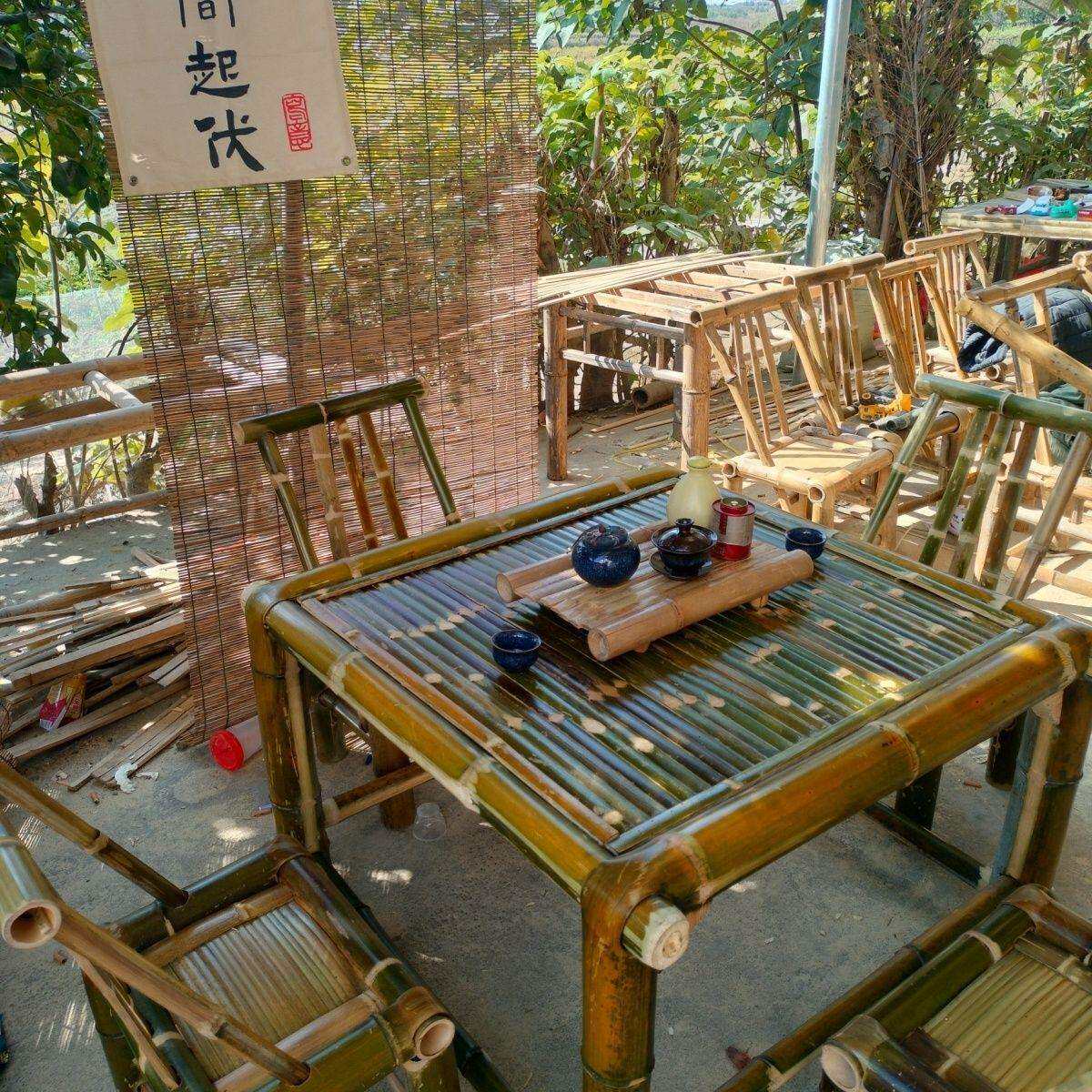 庭院竹桌阳台农家乐桌子椅子围炉煮茶复古风格桌椅全套桌竹制品