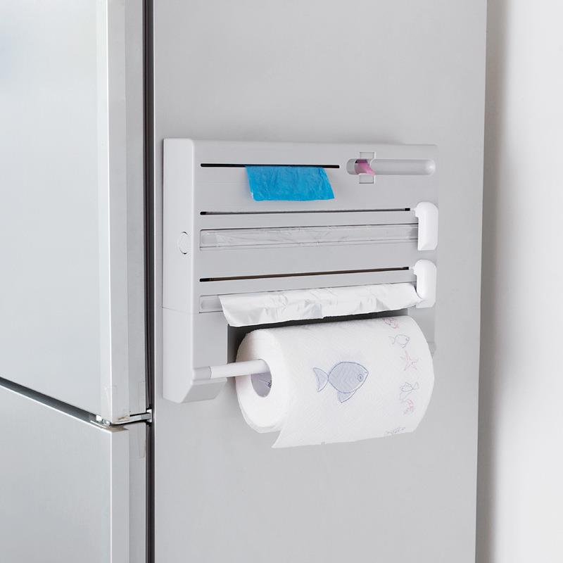 六合一保鲜膜切割器厨房保鲜膜收纳架冰箱侧面置物架收纳纸巾挂架