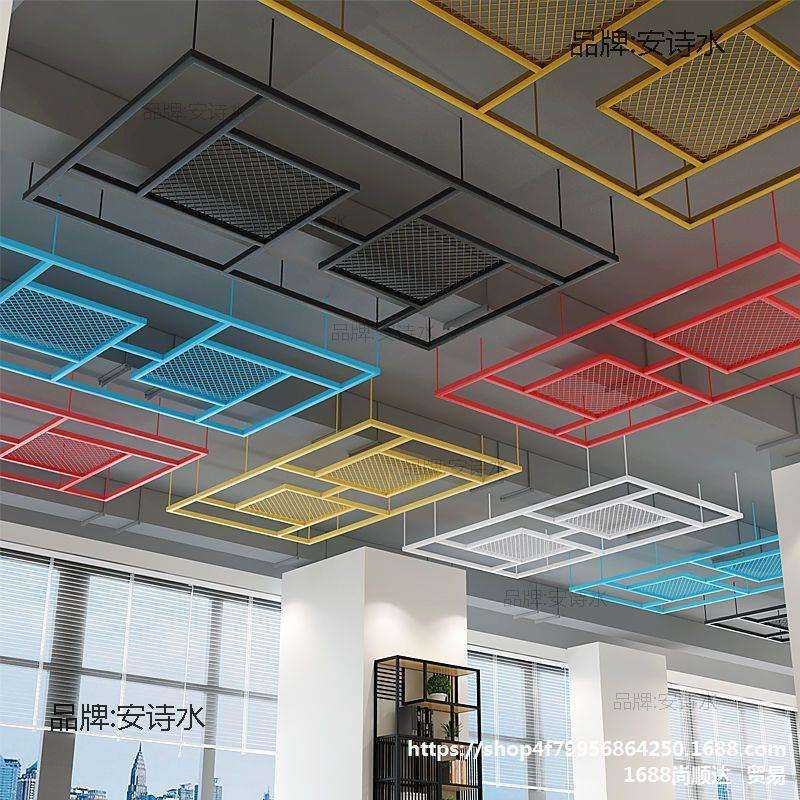 木条复古装饰镂空天花板屏风工业风铁艺酒吧墙面网格展厅吊顶餐厅