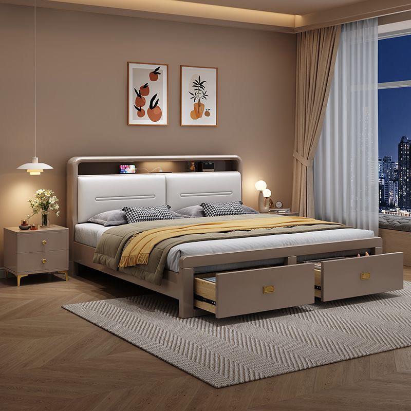 白色现代简约实木床抽屉高箱储物床1.2米主卧双人床1.8气压收纳床