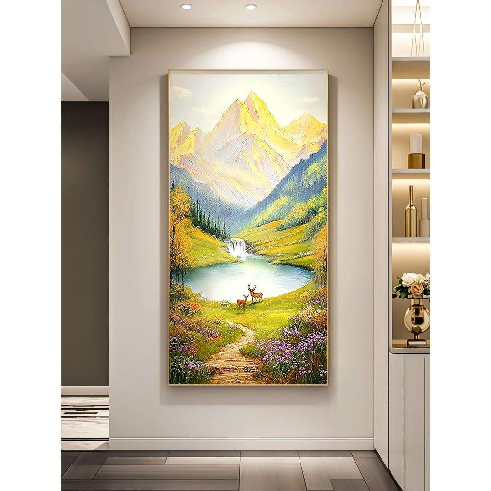 金山聚宝盆纯手绘玄关装饰画大芬村油画现代简约走廊过道风景挂画