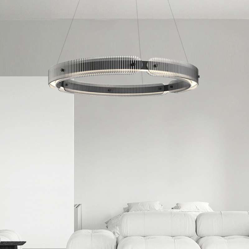 电商极简 高端客厅吊灯现代简约上下发光LED玻璃圆环餐厅卧室灯具