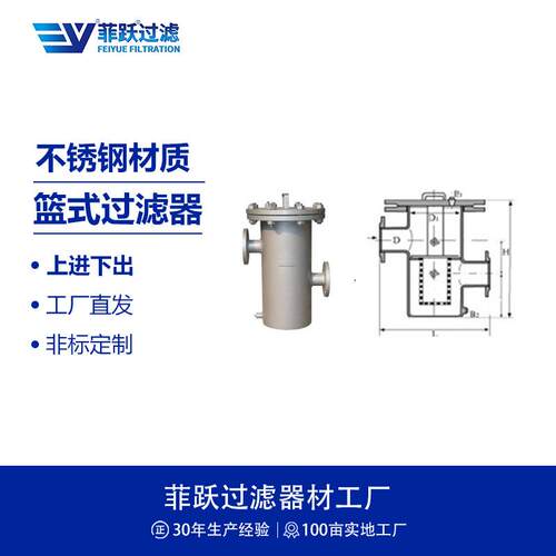 菲跃 PSG高进低出篮式过滤器 304不锈钢 吊环螺栓快开篮式过滤器