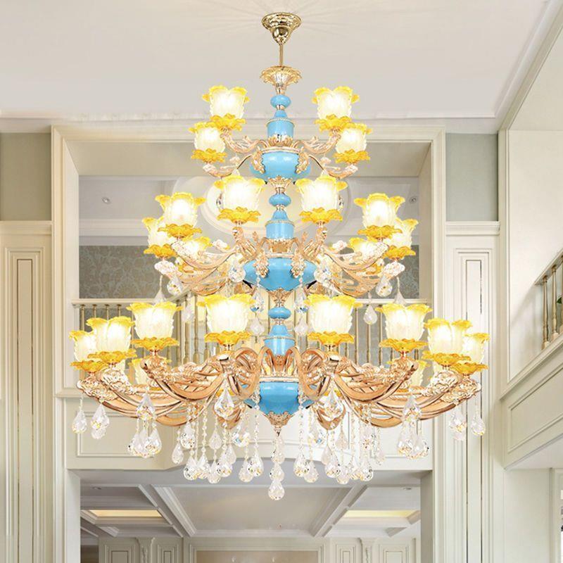 欧式楼梯酒店别墅复式楼大吊灯简欧奢华大气旋转楼梯间长吊灯客厅