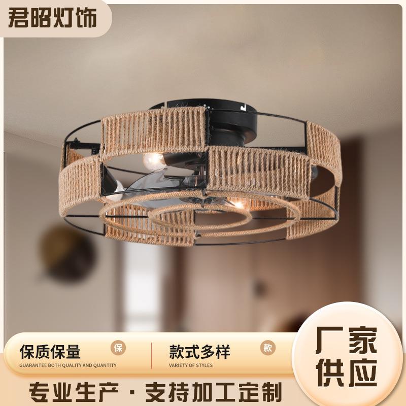 设计感复古麻绳风扇吊灯创意一体式客厅餐厅酒店风扇吊灯厂家