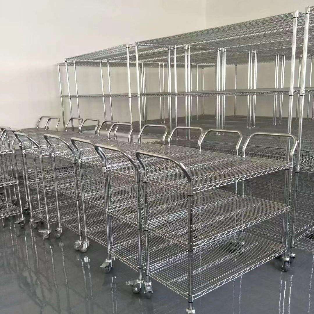 置物架不锈钢镀铬线网组合多层防静电仓库家庭车间新可调带轮货架