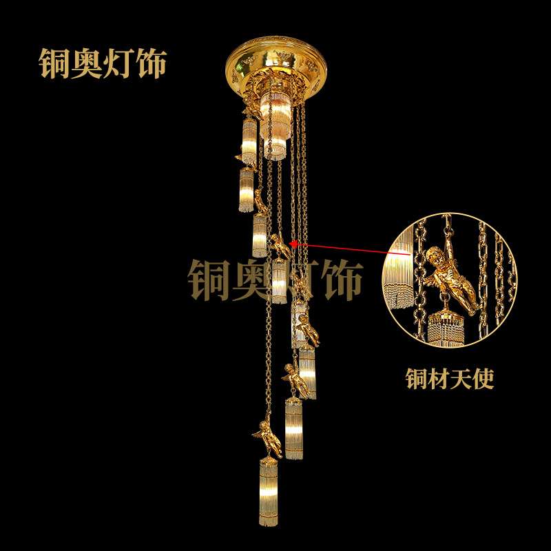 法式全铜水晶吊灯欧式别墅奢华复式楼旋转楼梯间长吊灯