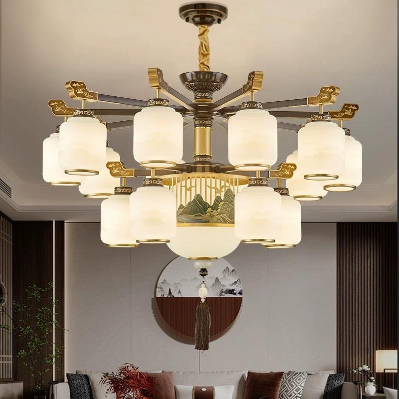 新中式复式楼别墅大吊灯挑高挑空跃层客厅楼梯长吊灯餐厅卧室灯具