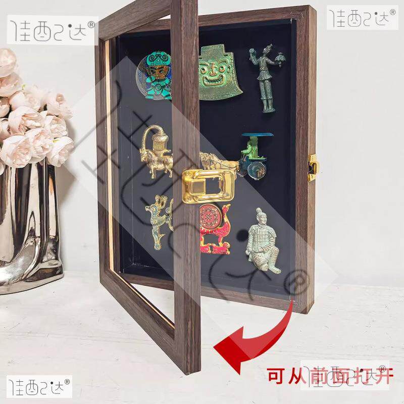 黑板展示磁吸展示磁力收藏博物馆板框冰箱贴翻盖实木相框收纳