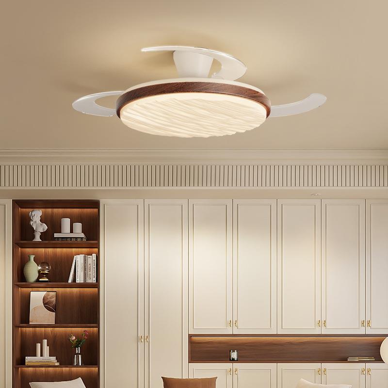 风扇灯餐厅吊灯中古奶油护眼静音大风力简约智能卧室隐形吊扇灯具