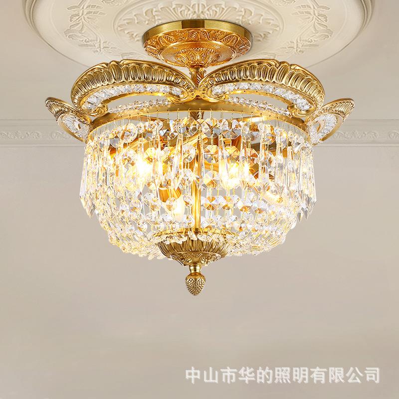 法式卧室吸顶灯全铜水晶灯浪漫温馨客厅餐厅灯欧式别墅书房过道灯