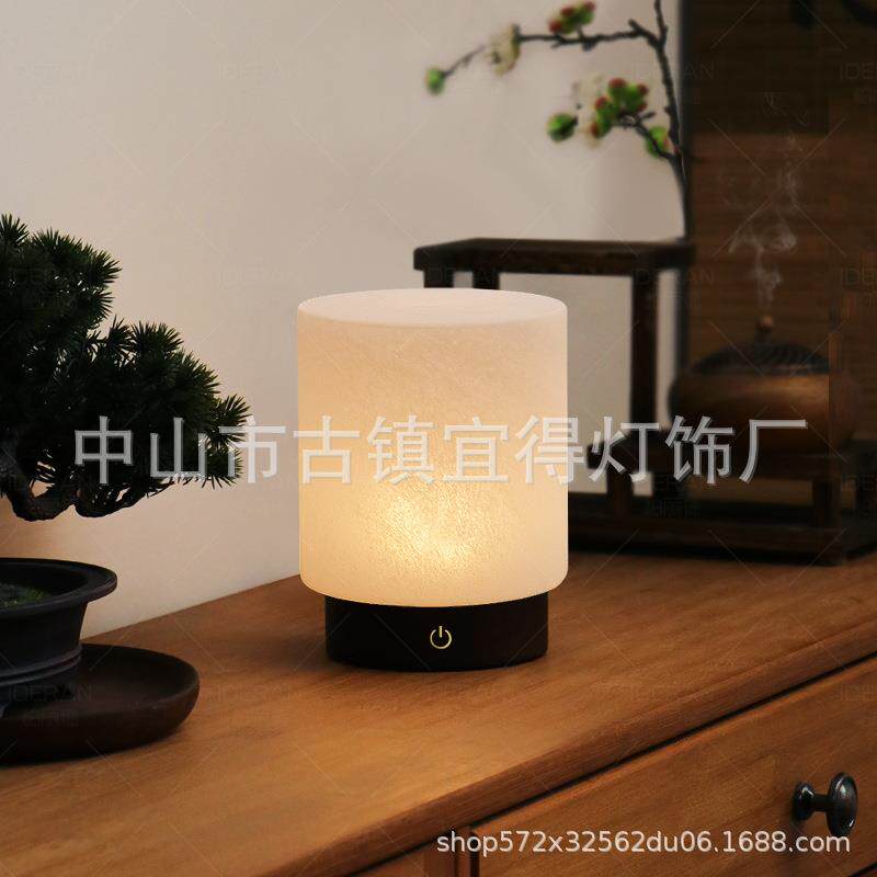 新中式台灯宋式美学圆柱玻璃简约充电插电两用卧室床头氛围小夜灯