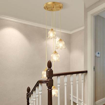 楼梯吊灯长复式别墅挑高loft公寓客厅中空美式简约法式奶油小吊灯