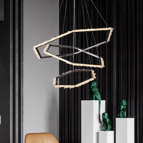 轻奢现代简约天然水晶大吊灯极简线条客厅卧室餐厅复式楼别墅灯具