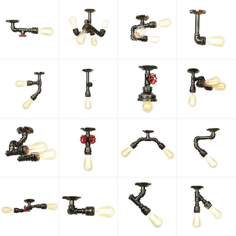 美式复古风格卧室客厅书房个性创意酒吧吧台服装店铁艺水管吸顶灯