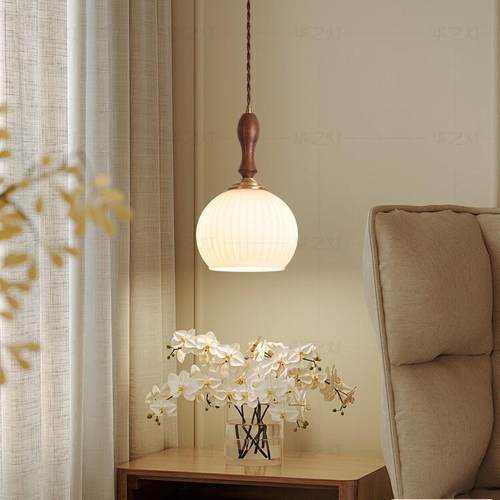 华之灯 床头吊灯 美式复古中古风黑胡桃卧室过道吧台吊线小吊灯