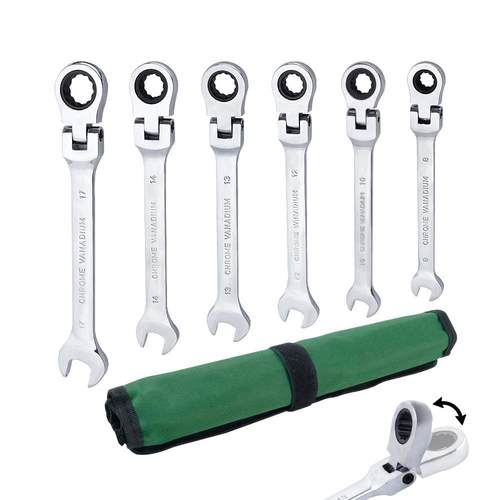 6件套活动头棘轮扳手72齿棘轮扳手套装开口梅花工具套装两用