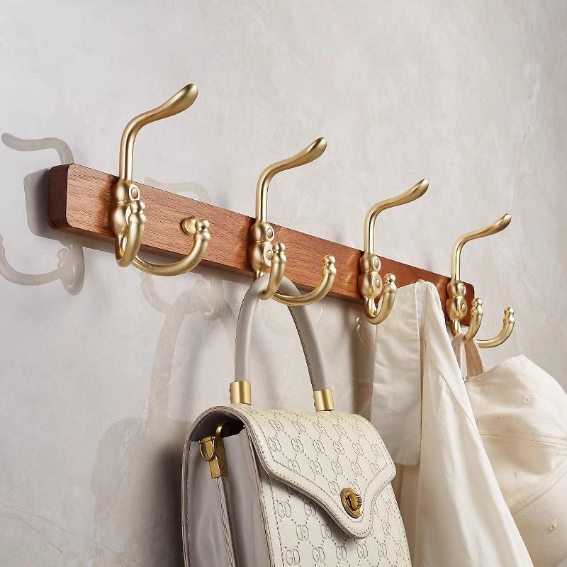 美式胡桃木排挂衣钩厨房浴室免打孔壁挂式实木钥匙门后衣帽挂钩