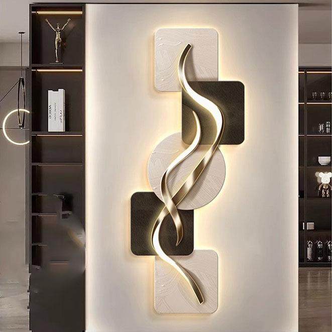 现代轻奢玄关装饰画高级感走廊过道挂画意式极简发光入户壁画竖版