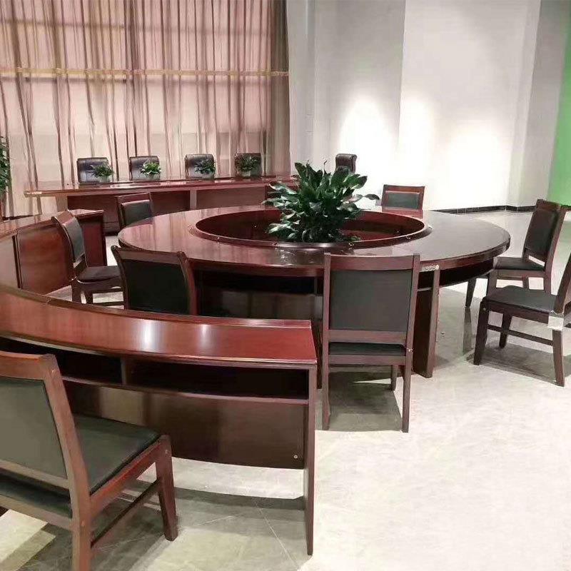 大型会议长桌传统中式油漆椭圆会议桌实木皮办公室会客洽谈接待桌