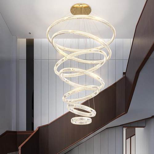 格灯堡复式楼别墅大吊灯现代简约客厅中空水晶吊灯轻奢楼梯长吊灯