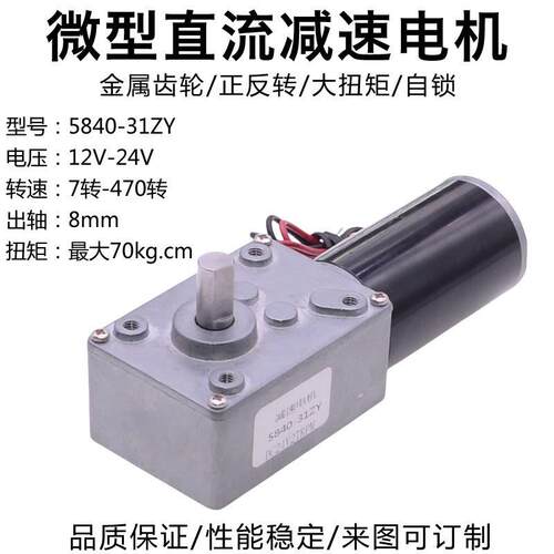 5840-31ZY微型直流减速电机12V24V大扭矩智能晾衣窗帘机蜗杆自锁
