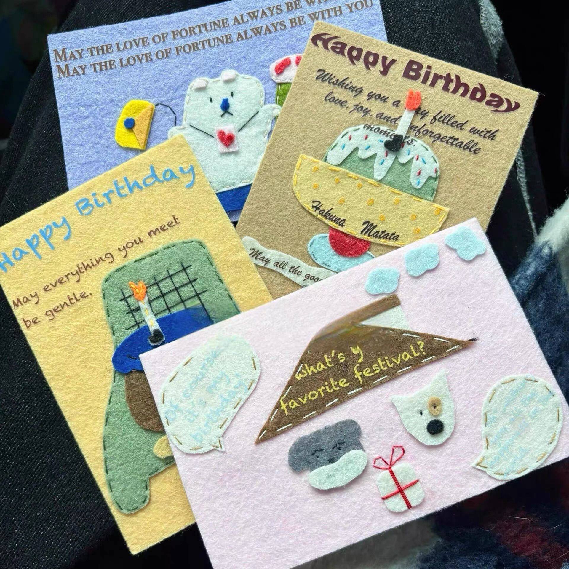 可爱小狗不织布生日贺卡朋友闺蜜生日礼物卡通祝福明信片创意礼物