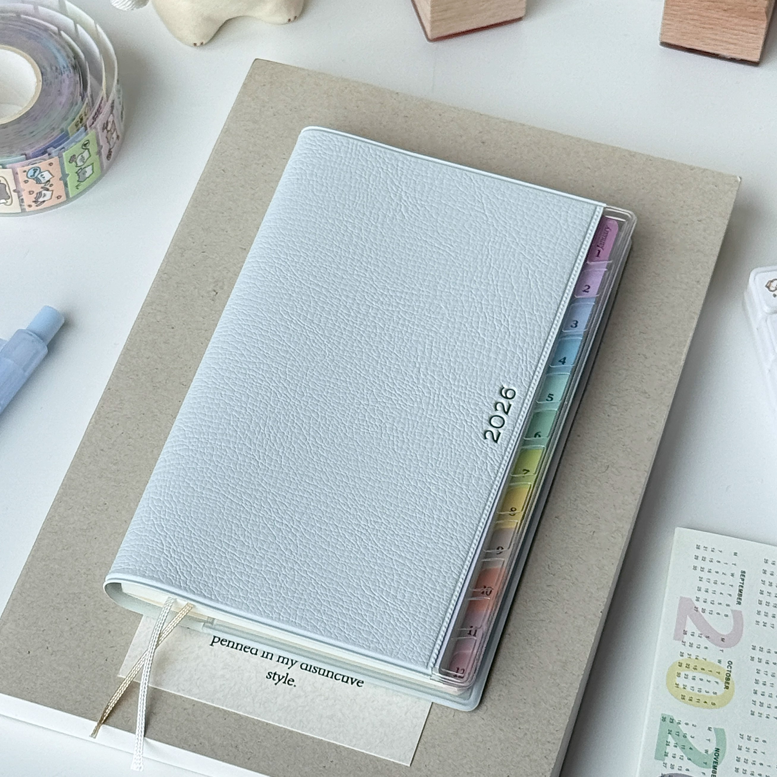 2026年彩虹索引皮质日程手帐本高颜值月周计划工作笔记日记事本子