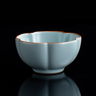 汝窑天青茶杯单杯专用花瓣主人杯功夫茶具茶杯陶瓷大号品茗杯茶盏