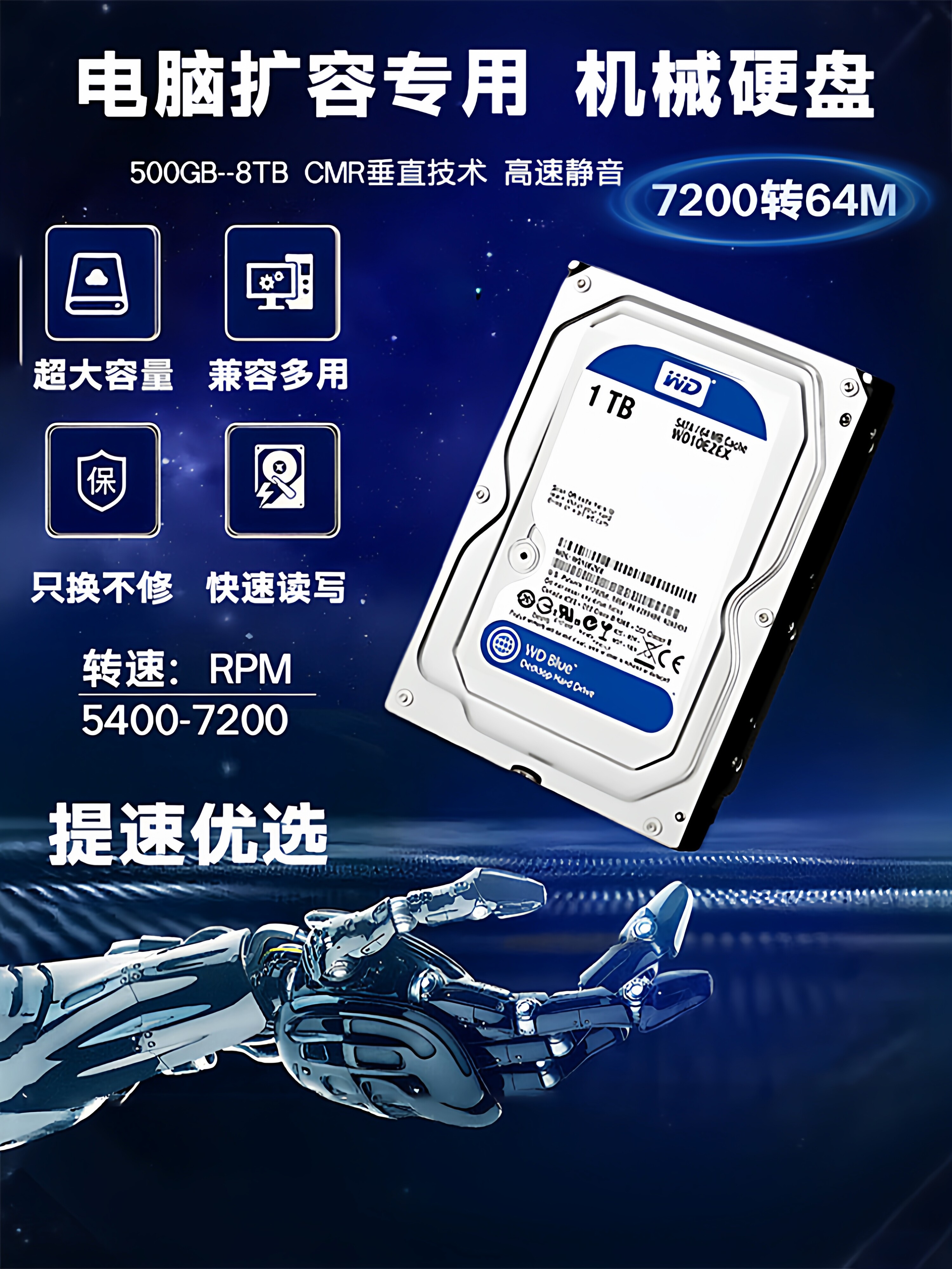 Высокоскоростной механический жесткий диск WD Western Digital 500 ГБ/1 ТБ/2 Т/3 т/4 т/6 Т для мониторинга настольных компьютеров жесткий диск sata Изображение 1
