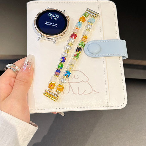 适用小米手环10/9pro手表表链新款手环8/7/6/5腕带18mm华为fit4/fit3表带珠子2女款22mm苹果20mm夏季潮流小众