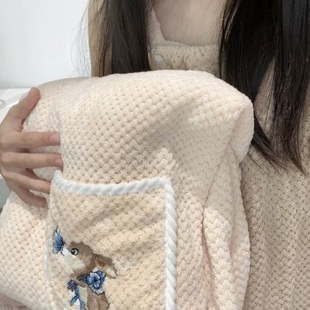 小可爱兔浴裙穿吸水速干可女家用夏天珊瑚绒裹柔软浴袍吊带可浴衣