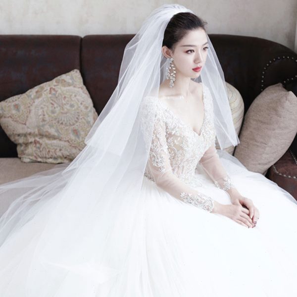 大新娘简约拍照道具头纱结婚主婚纱网红拖尾超仙纱森系长款头纱素