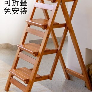 卡铁尔实木梯凳家用折叠梯子凳子两用多功能三步登高台阶凳楼梯椅