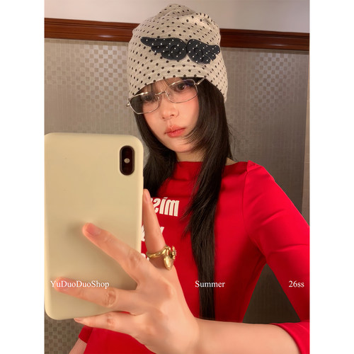 ins博主同款波点翅膀包头冷帽女