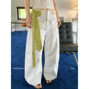装 飘带辣妹牛仔裤 饰腰带 波点长条领带女复古时髦窄版 韩国ins新款