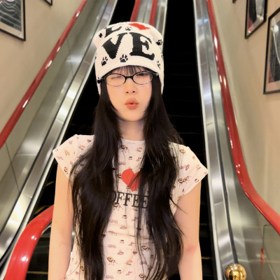 我爱我的小狗Love印花针织冷帽女