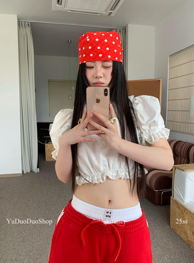 时髦复古显白红色波点头巾女夏季文艺丝巾百搭日系棉质薄款小领巾